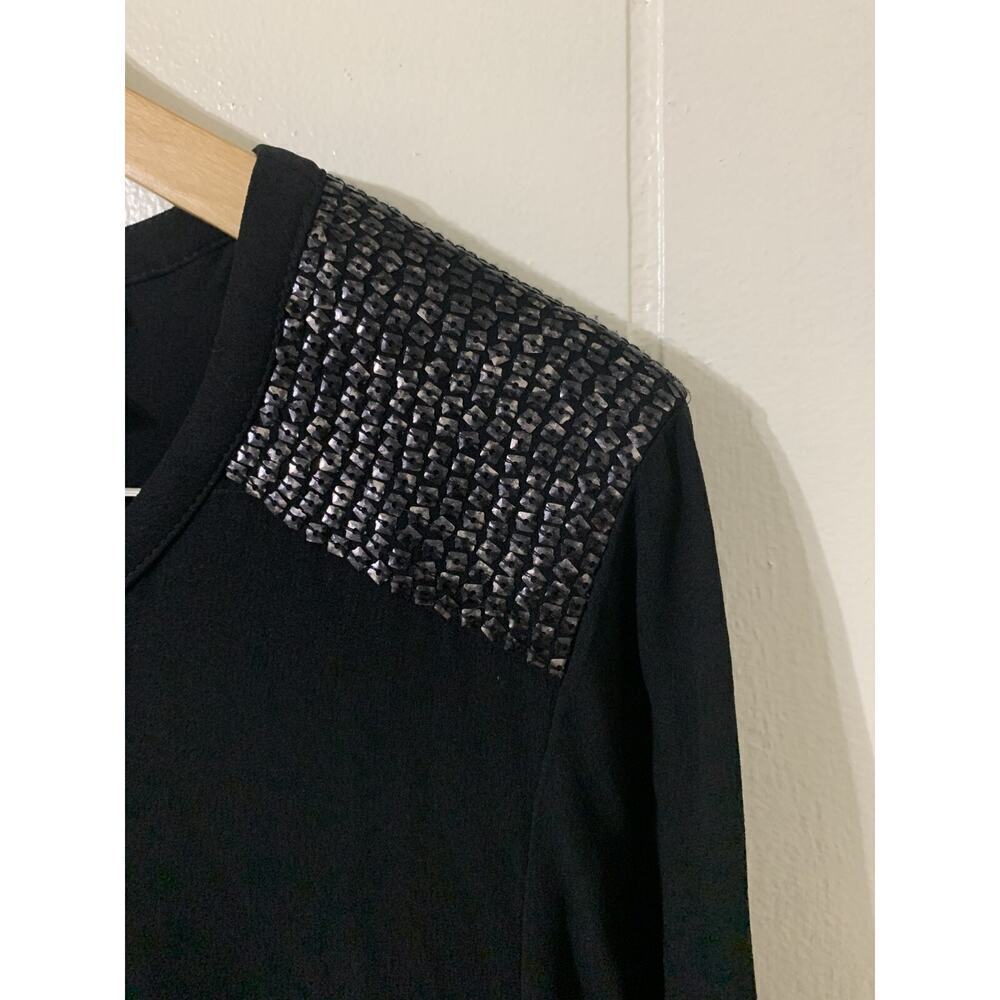 Eileen Fisher Black 100% SIlk Tunic Shift Dress Size large Beaded Lagenlook - Picture 6 of 12